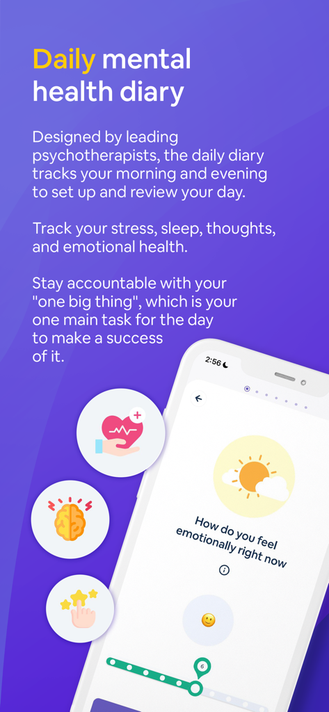 Turtle: All-in-One Health - Daily mental health diary interface in the Turtle app for tracking emotional well-being
