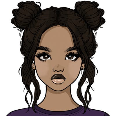realistic girl with two buns in hair and lips