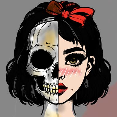 realistic girl with half skull mask
