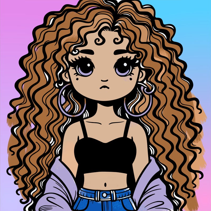 bad girl with crop top and long curly hair