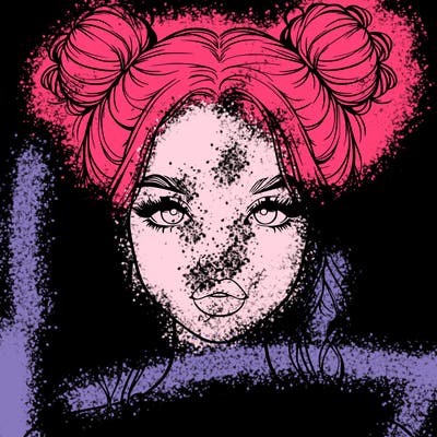 realistic girl with two buns in hair and lips