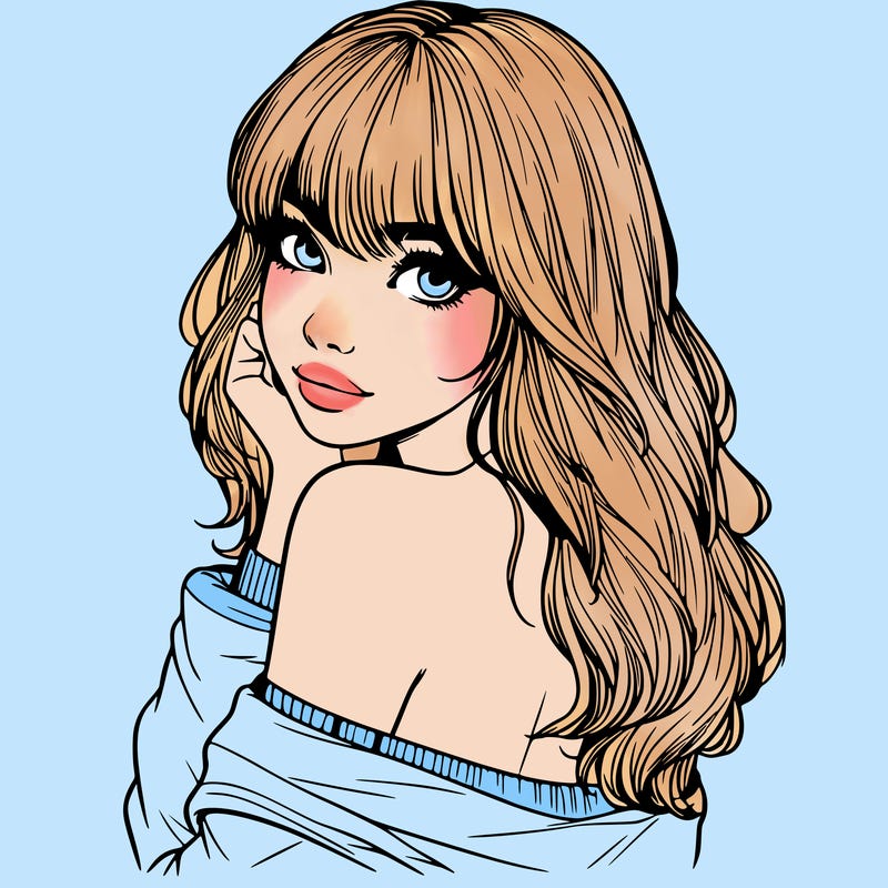 realistic girl with bangs looking over her shoulder