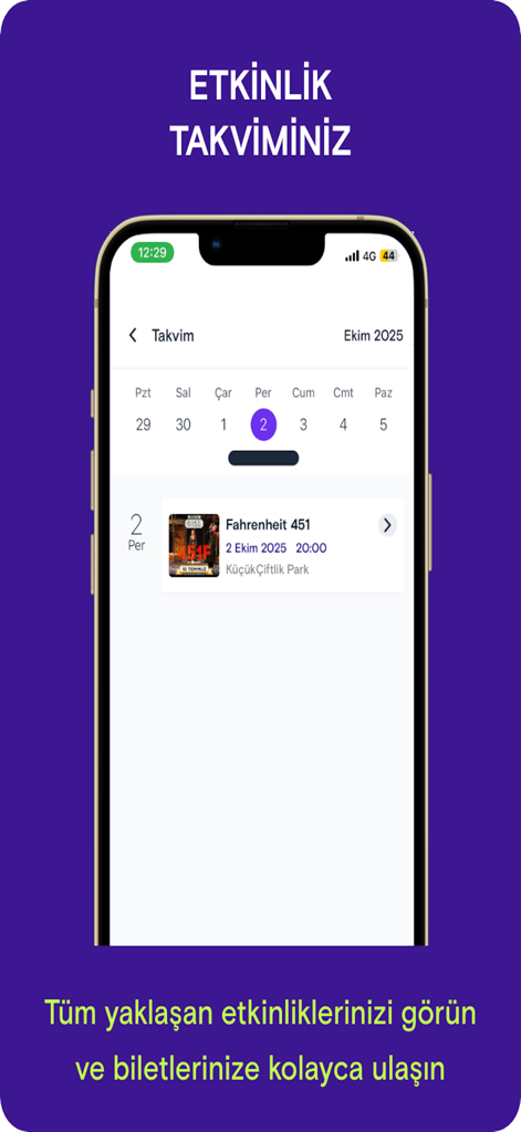 Mobilet - Mobilet mobile app interface showing a personalized event calendar with ticket details