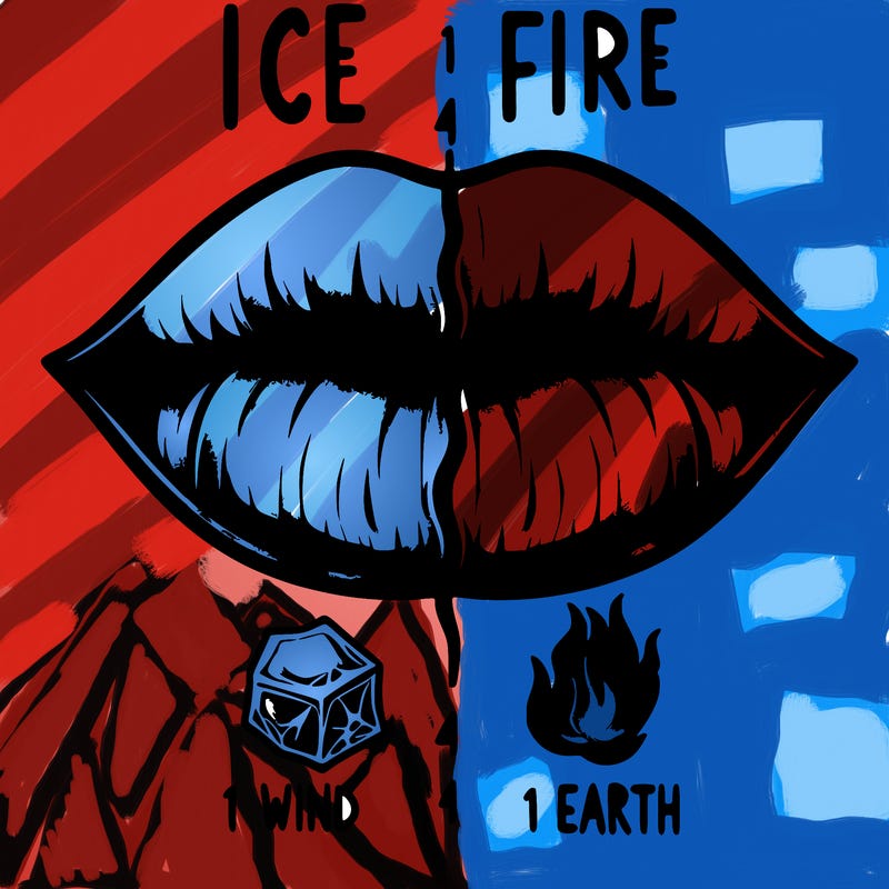 realistic lip split in fourth . 1 fourth ice 1 fire 1wind 1 earth