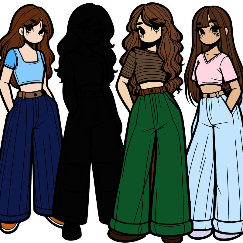 girls with wide pants and a croc top