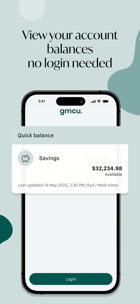 GMCU Mobile Banking - GMCU Mobile Banking app interface showing the Quick Balance feature to view account balances without logging in