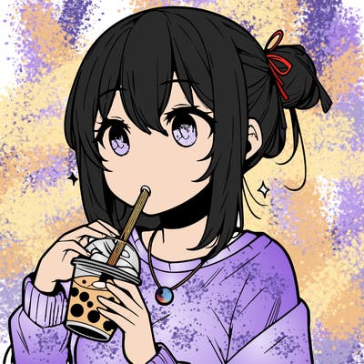 manga character drinking boba