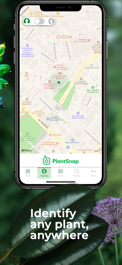 PlantSnap Pro app explore map for plant identification