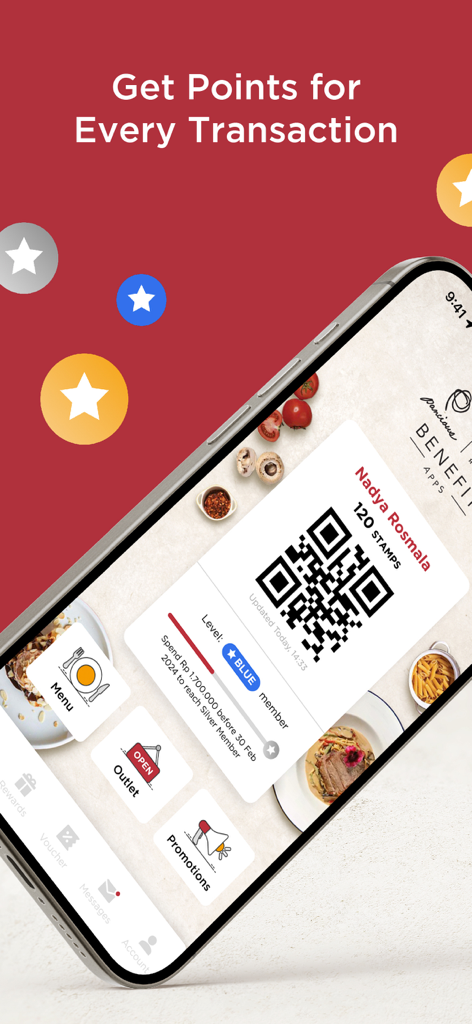 Pancious - Smartphone screen of the Pancious app showing a member QR code and loyalty rewards progress