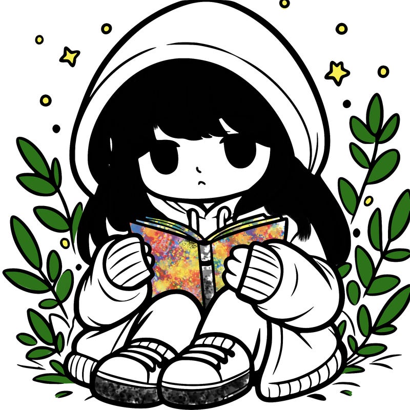 girl in oversized hoodie reading a book
