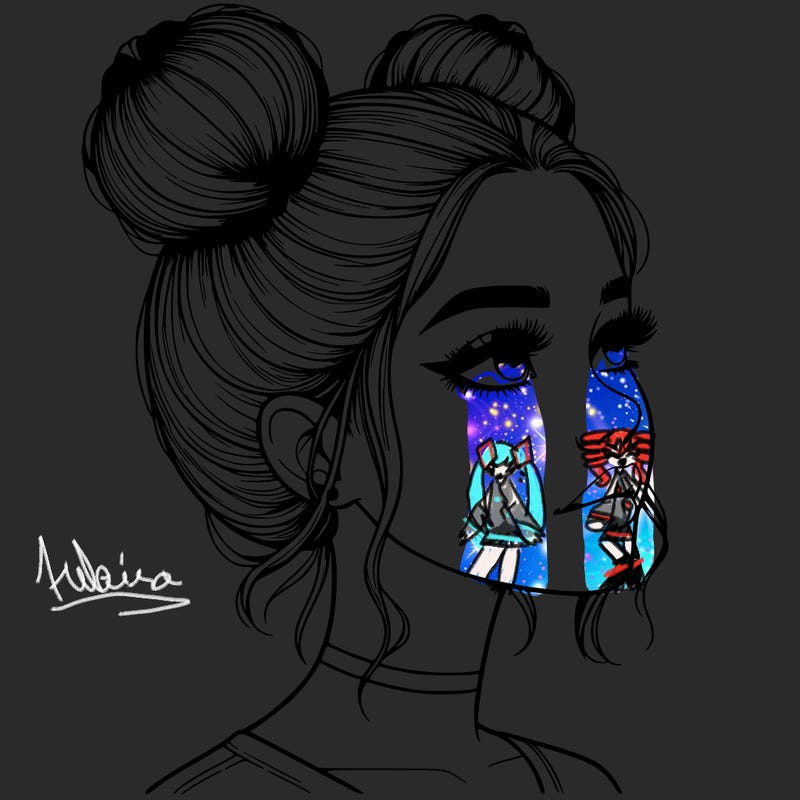 realistic girl with buns on the top of her head