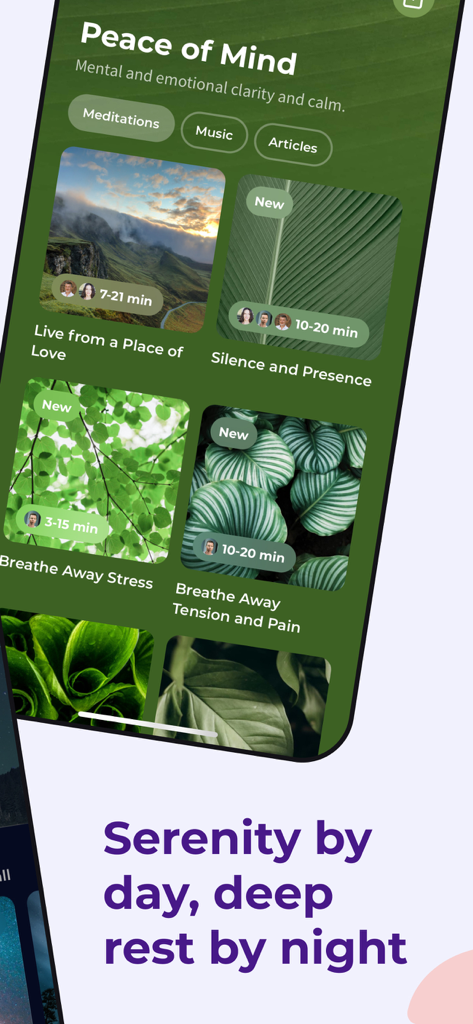 Oberfläche der Guided Meditation App mit Achtsamkeitssitzungen zur Stressbewältigung und mentalen Klarheit