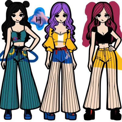 girls with flare pants and crop tops realistic