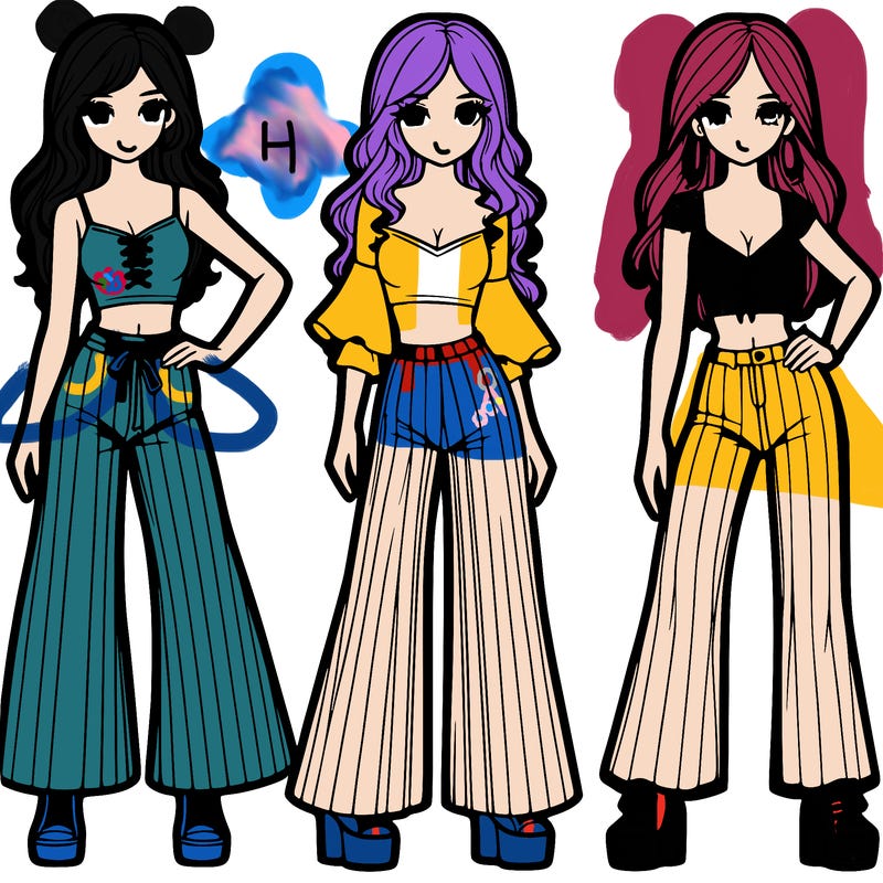 girls with flare pants and crop tops realistic