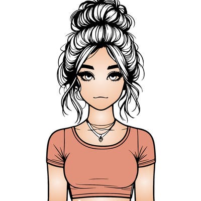 realistic girl with messy bun and croptop
