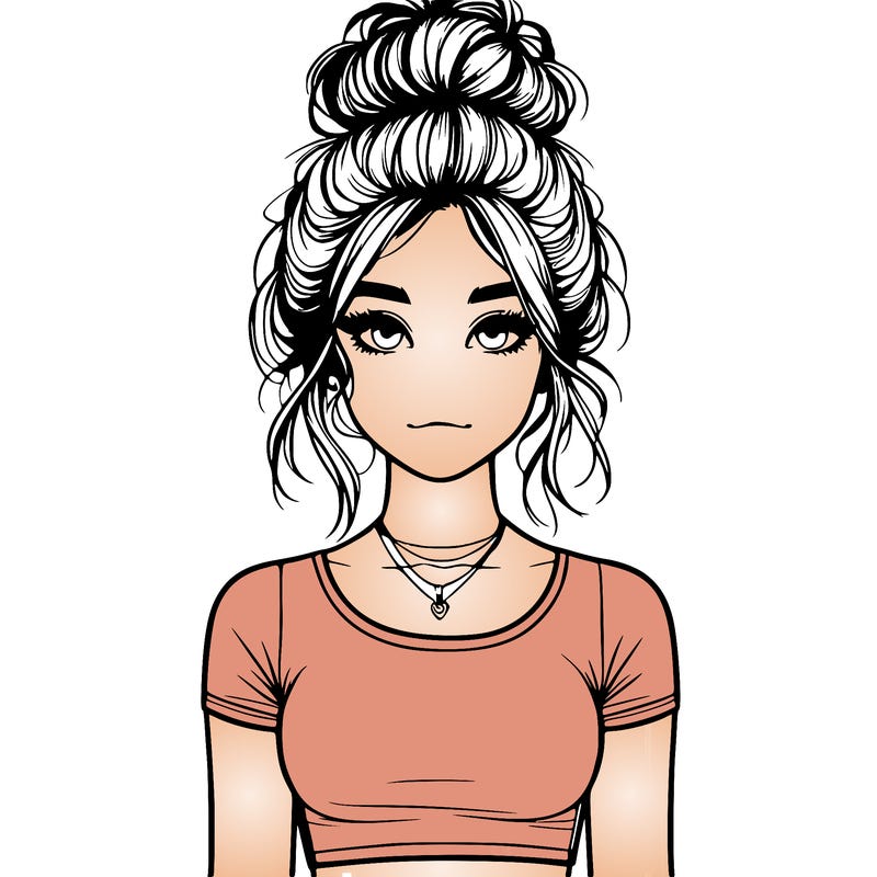 realistic girl with messy bun and croptop