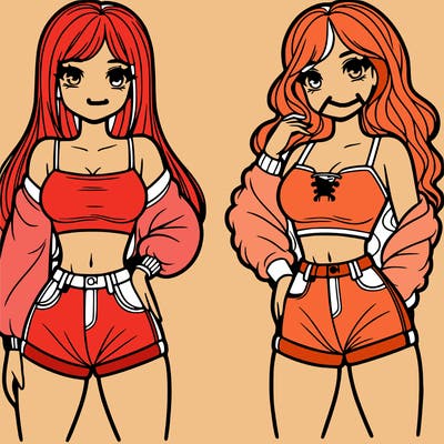 2 girls with a crop top and short shorts