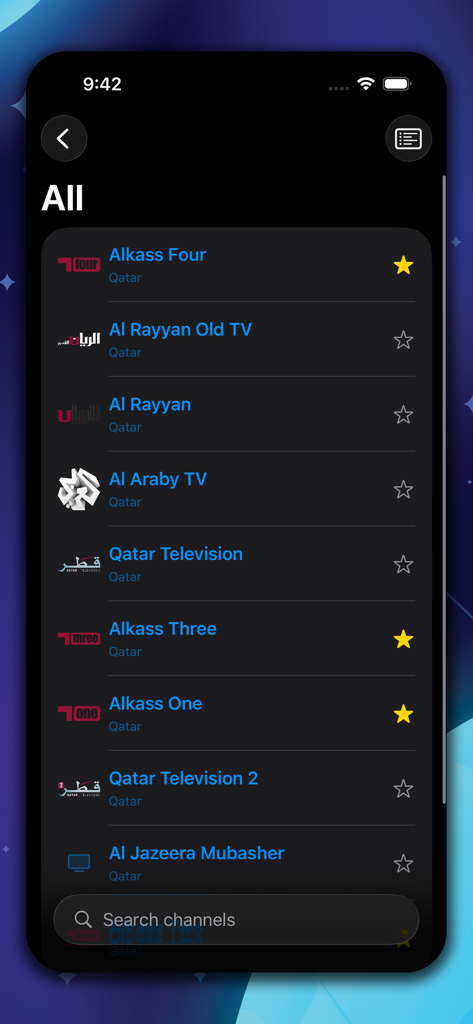 Drama live - دراما لايف - List of Arabic TV channels including Alkass and Al Jazeera on the Drama Live app.