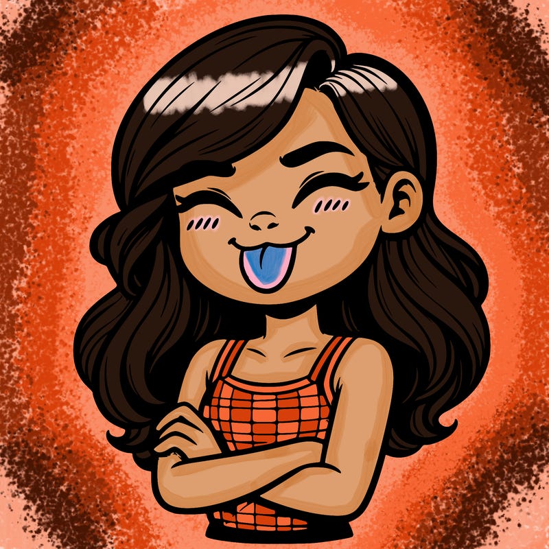 realistic girl crossing her arms and wearing a tank top with her tongue held out she has long hair