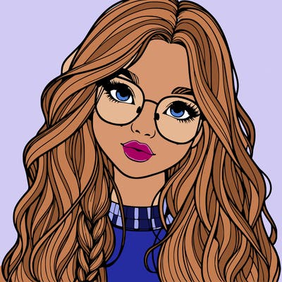 girl with long hair and freckles and glasses realistic