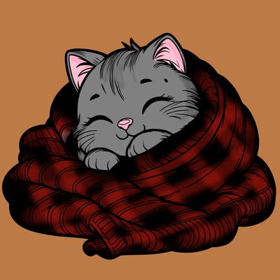 realistic cozy cat in a blanket