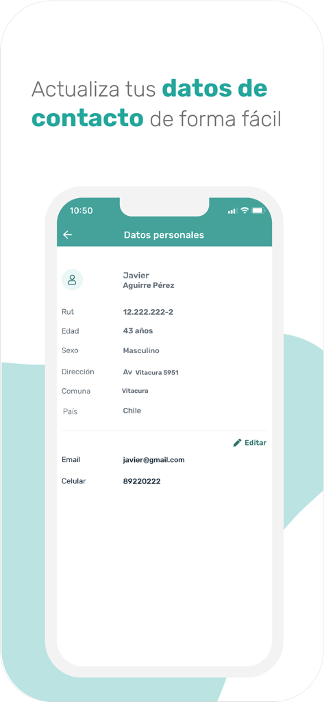 Mi Alemana Go - Screenshot of the personal data and contact information profile in the Mi Alemana Go mobile app