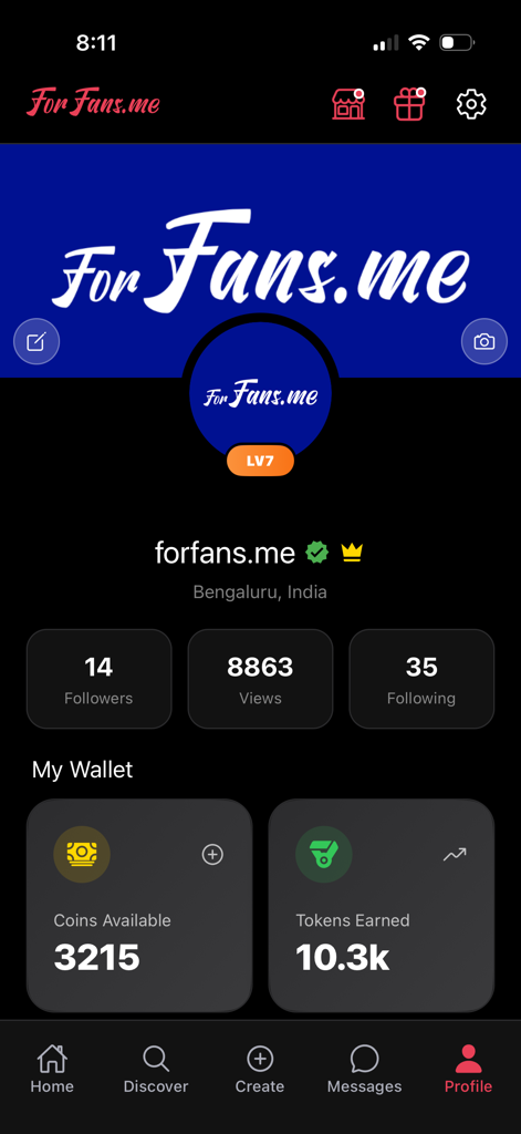 ForFans.me - ForFans.me profile dashboard showing follower stats and wallet balance