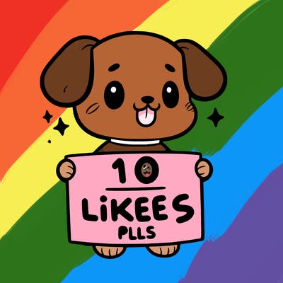 cute dog holding a sign saying 10 likes pls