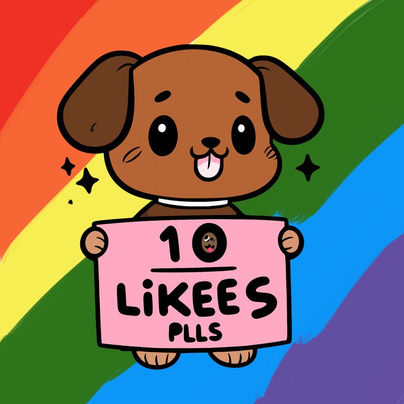 cute dog holding a sign saying 10 likes pls