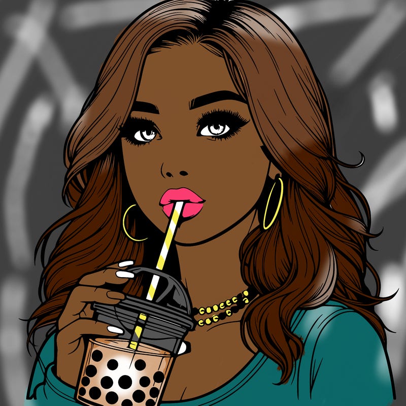 realistic girl drink a boba