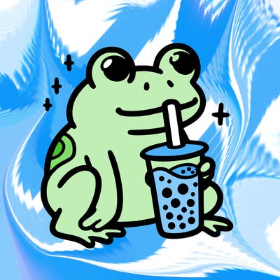 frog drinking boba tea