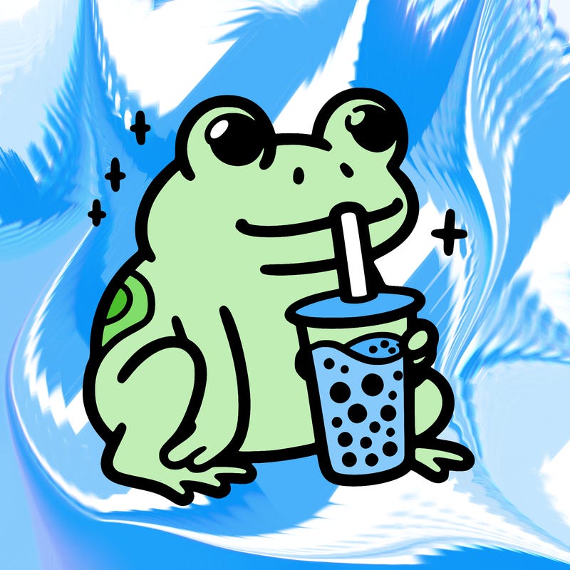 frog drinking boba tea