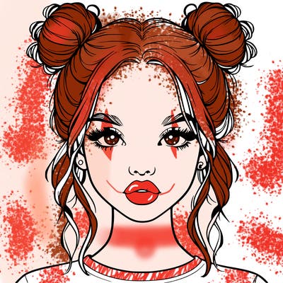 realistic girl with two buns in hair and lips