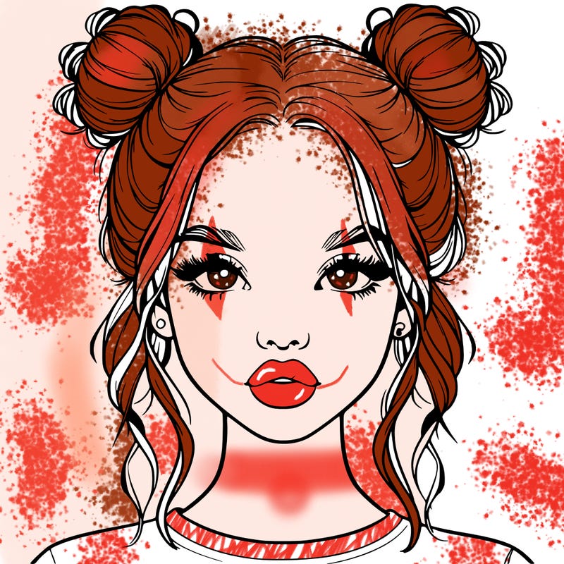 realistic girl with two buns in hair and lips