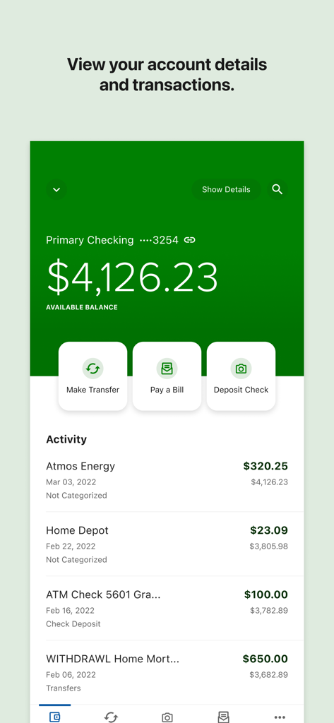 First Tech Federal Credit Union mobile app showing a checking account balance and transaction history