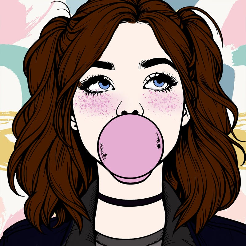 realististic girl blowing bubble -gum