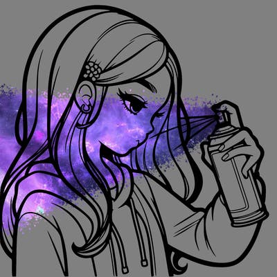 a realistic girl spray painting