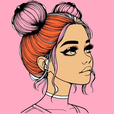 realistic girl with buns on the top of her head