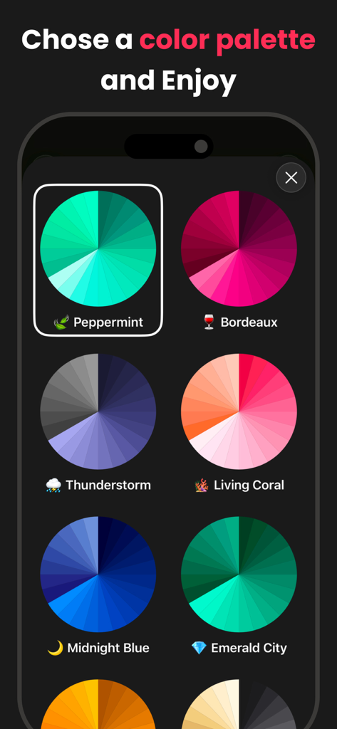 Adult Coloring Book - Hue - Various themed color palettes for adult coloring in the Hue app