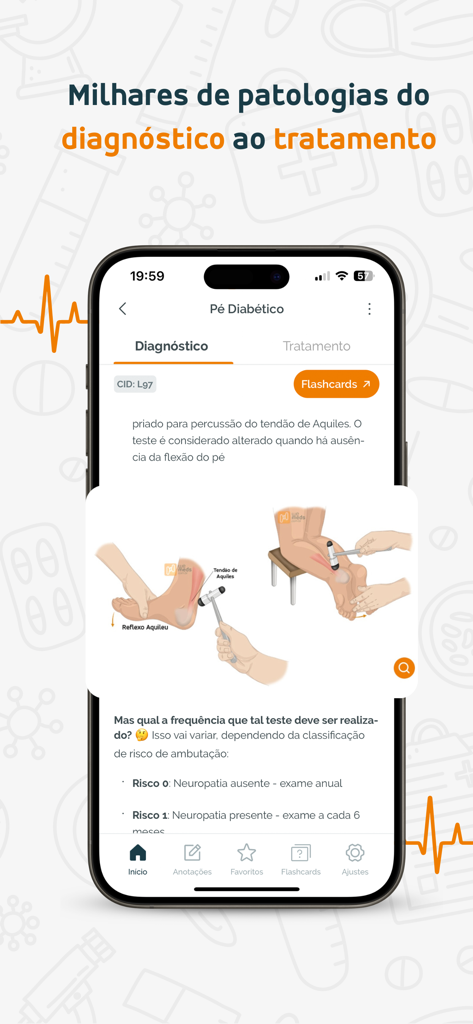 WeMeds - WeMeds app interface showing diabetic foot diagnosis and illustrated medical procedure