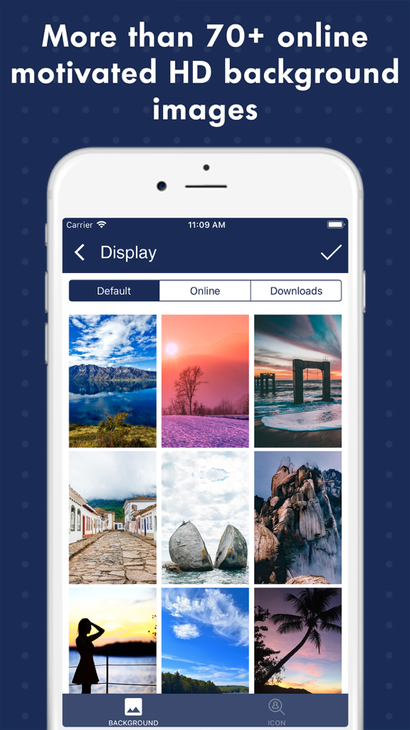 Sober Tracker – Quit Addiction - Sober Tracker app interface showing a gallery of motivated HD background images for customization