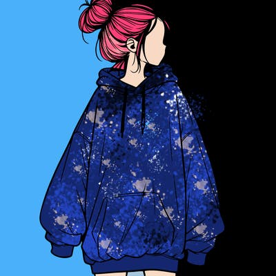 realistic girl with a oversized sweatshirt on and a bun