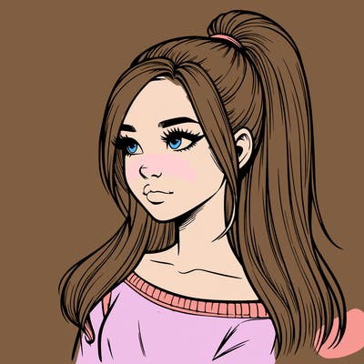 realistic girl with a high ponytail