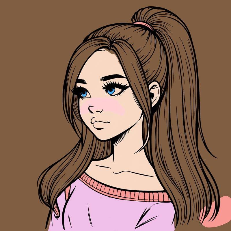 realistic girl with a high ponytail