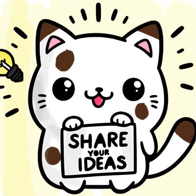 a cute cat saying share your ideas
