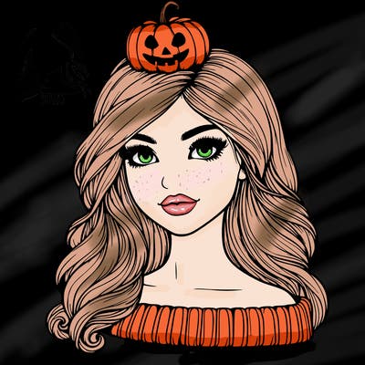 realistic girl with a halloween look and pumpkin hairstyle