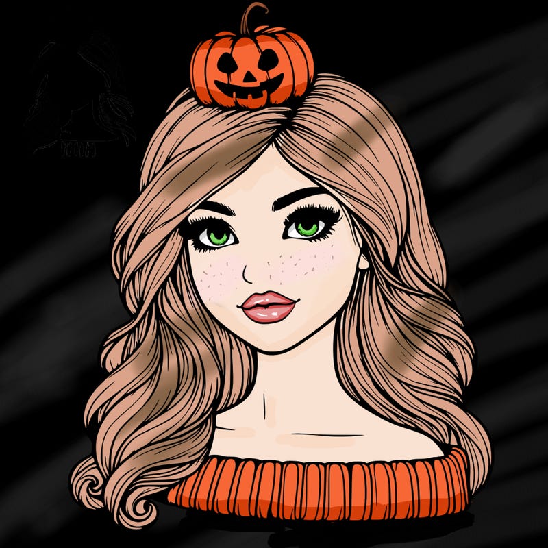 realistic girl with a halloween look and pumpkin hairstyle