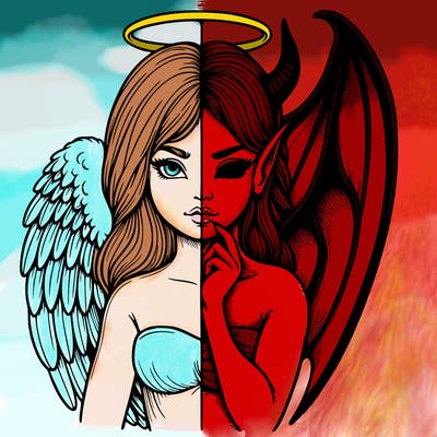 realistic angel half demon