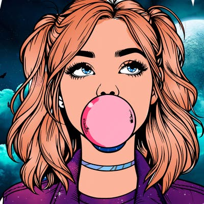 realististic girl blowing bubble -gum