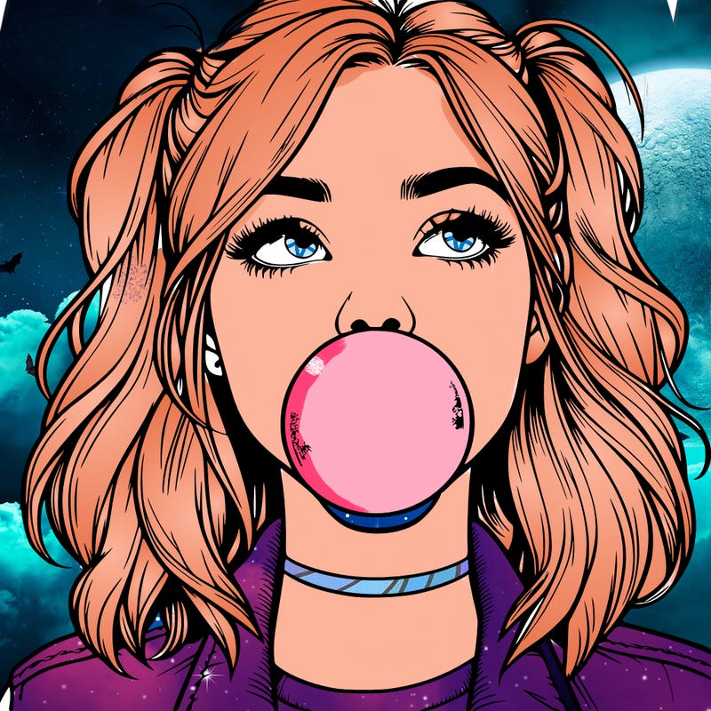 realististic girl blowing bubble -gum
